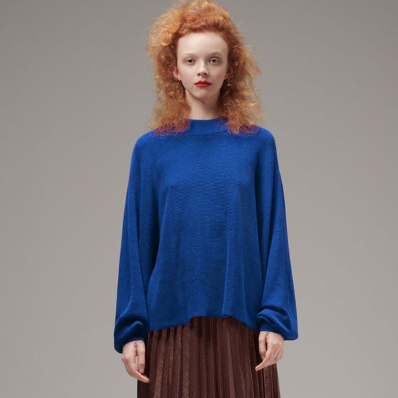 Ladies' Mock Collar Sweater COBALT BLUE (LYK-011) - Picture 1 of 5
